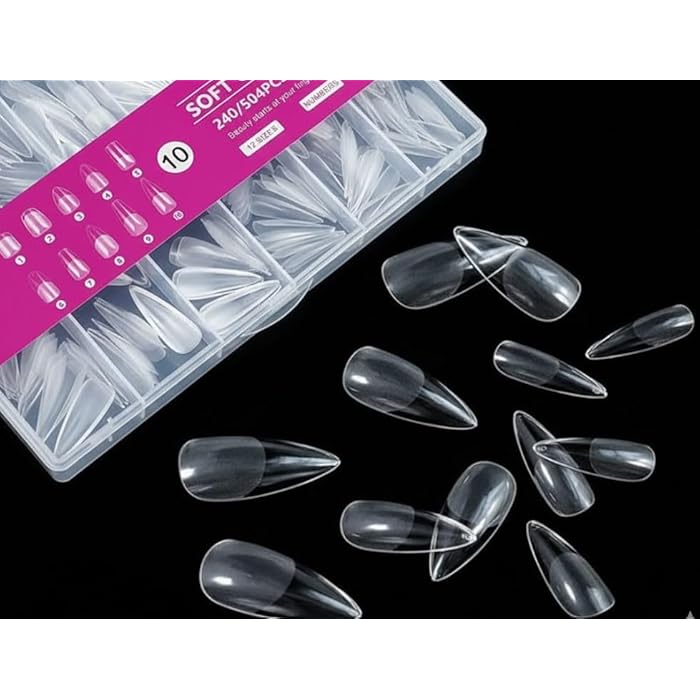 Clear Half Frosted Nails Tip 240PCS Acrylic Fake Nails Full Cover Artificial Nail Tips 12 Sizes Medium Length For Nail Salons and DIY Nail Salon, 10 Sizes -N10 (clear color) - Image 1
